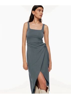 Wilfred Saturn Charcoal Gray Square-Neck Midi Dress, size small